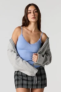 Seamless Ribbed Lace Trim Cami