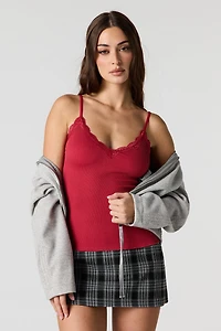 Seamless Ribbed Lace Trim Cami