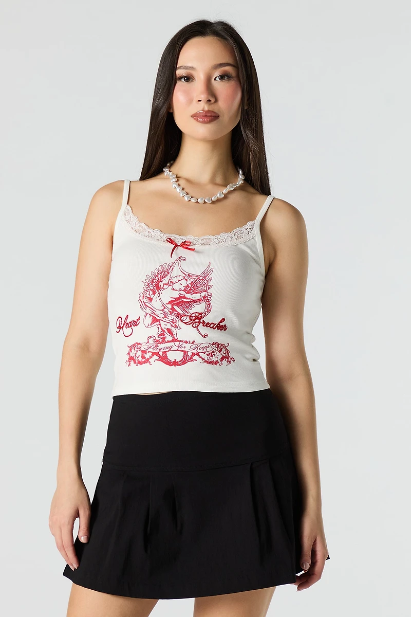 Ribbed Embroidered Lace Trim Tank