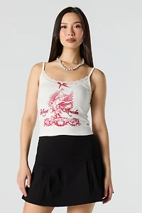 Ribbed Embroidered Lace Trim Tank