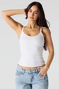 Débardeur côtelé avec liséré de dentelle