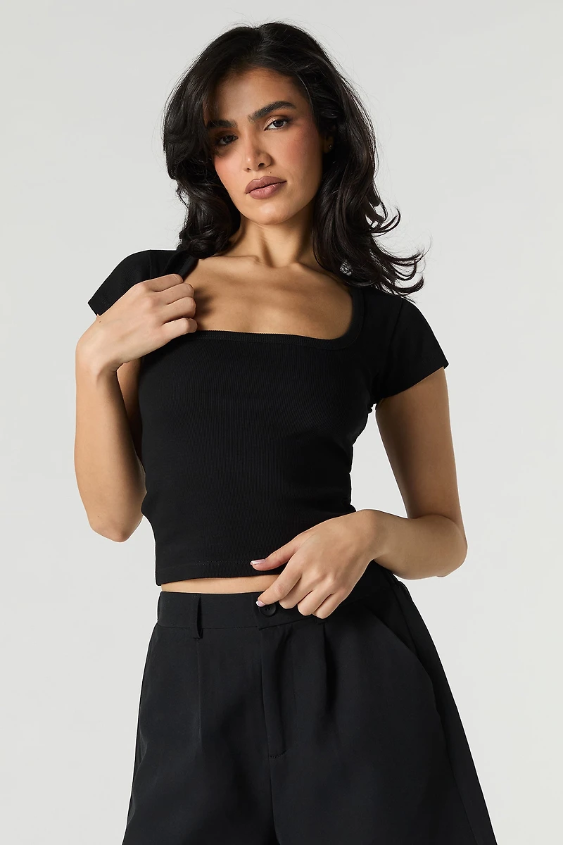 Ribbed Square Neck Baby Tee