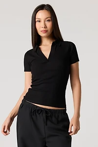 Ribbed Short Sleeve Polo Top