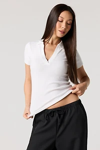 Ribbed Short Sleeve Polo Top