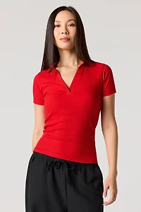 Ribbed Short Sleeve Polo Top