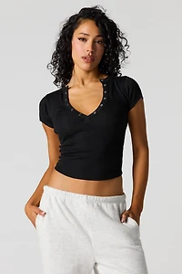 Ribbed Henley Baby Tee