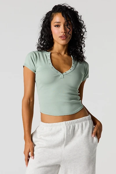 Ribbed Henley Baby Tee