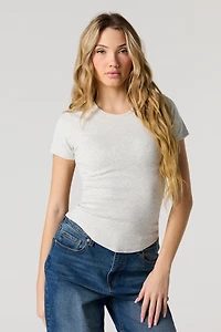 Ribbed Curved Hem T-Shirt
