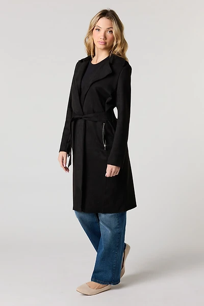 Faux Suede Trench Coat