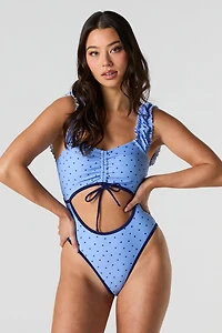Keyhole Cut-Out Ruffle Strap One Piece Swimsuit