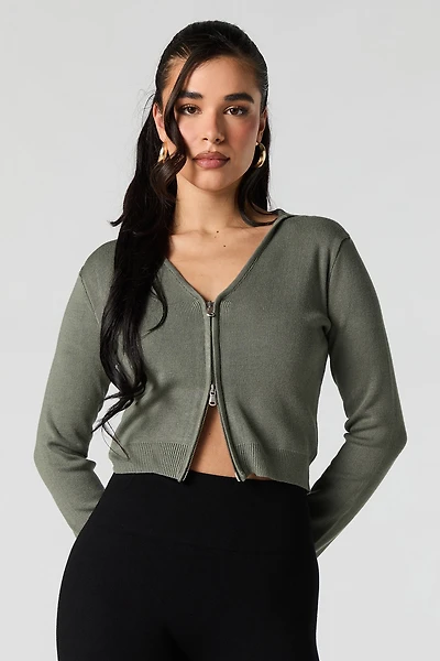 Ribbed Knit Zip-Up Sweater