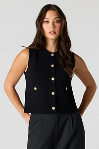 Ribbed Knit Button Front Vest Top