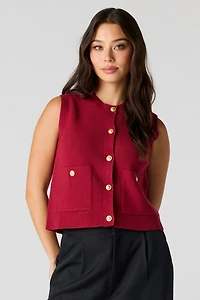 Ribbed Knit Button Front Vest Top