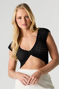Open Knit V-Neck Crop Top