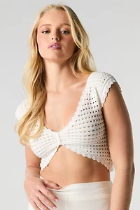 Open Knit V-Neck Crop Top