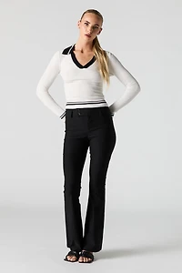 Contrast Collared Ribbed Knit Sweater