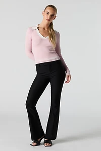 Contrast Collared Ribbed Knit Sweater