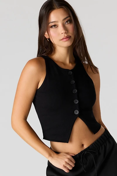 Knit Button Front Vest Top