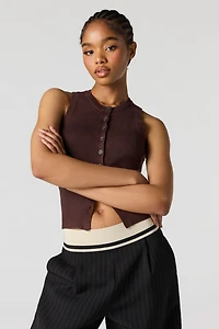 Ribbed Knit Button-Up Vest