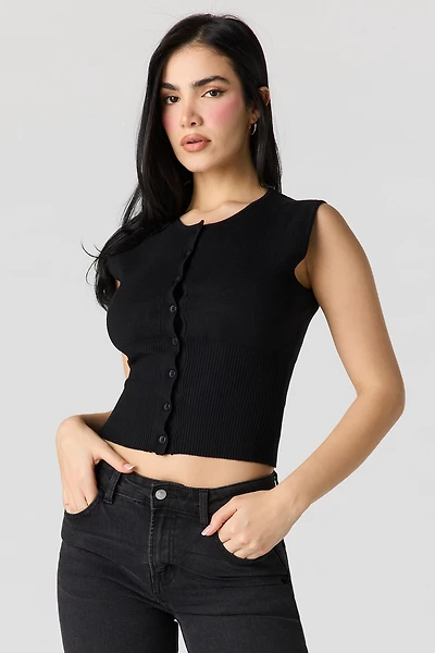 Button Up Knit Sleeveless Top