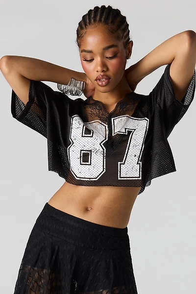 Lace Trim Graphic Jersey