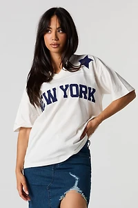 New York Twill Embroidered V-Neck T-Shirt