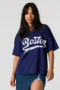 Boston Flocked Print V-Neck T-Shirt