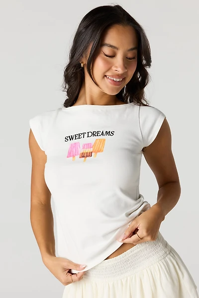 T-shirt à imprimé avec encolure bateau