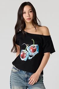 Off Shoulder Graphic T-Shirt