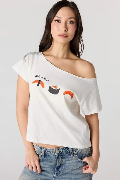 T-shirt imprimé à épaules dénudées