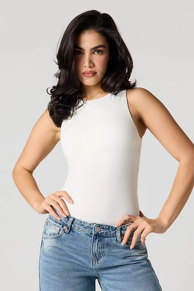 Crew Neck Sleeveless Braless Bodysuit