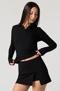 Ribbed Collared Long Sleeve Top