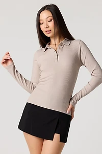 Haut côtelé à manches longues avec col