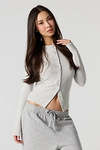 Haut boutonné côtelé à manches longues