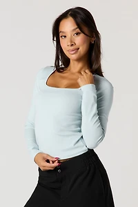 Ribbed Long Sleeve Square Neck Top
