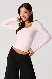 Ribbed Long Sleeve Square Neck Top