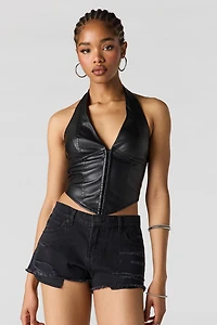 Faux Leather Halter Corset