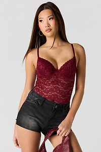 Braless Floral Lace Bodysuit