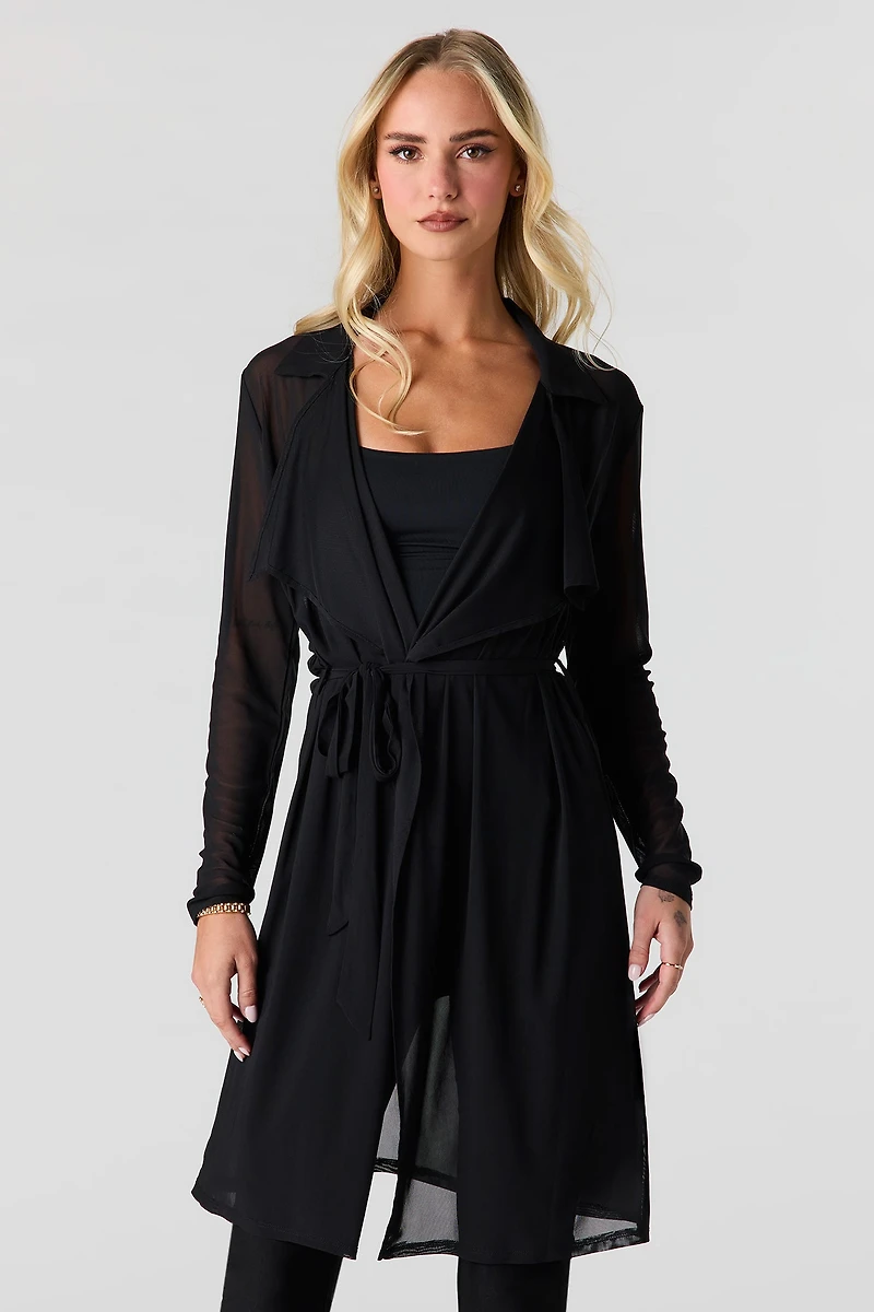 Mesh Long Sleeve Self-Tie Front Top