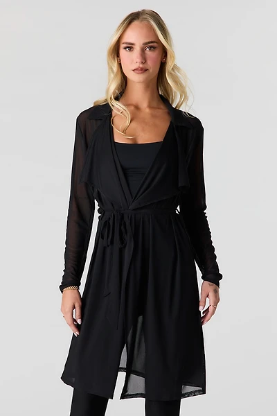 Mesh Long Sleeve Self-Tie Front Top