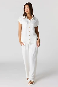 Pantalon texturé à jambe large avec taille coulissante