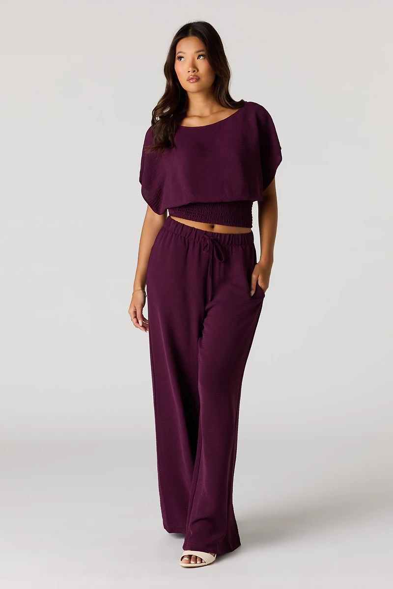 Pantalon à jambe large avec taille coulissante