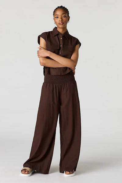 Pantalon à jambe large en mélange de lin