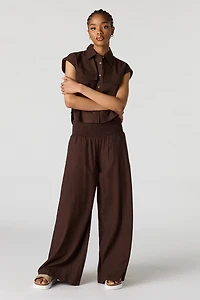 Pantalon à jambe large en mélange de lin