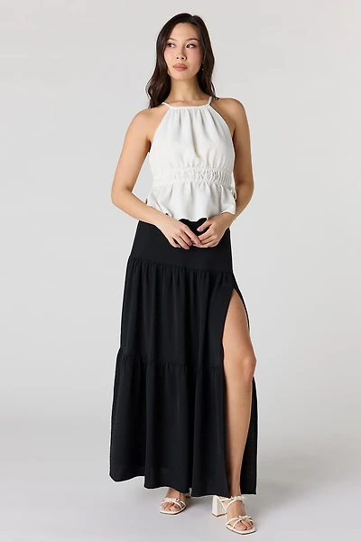 Tiered Slit Maxi Skirt