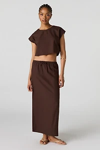 Linen-Blend Drawstring Midi Skirt