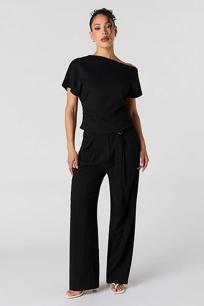 Belted Pleated Wide Leg Pant