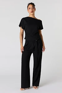 Belted Pleated Wide Leg Pant