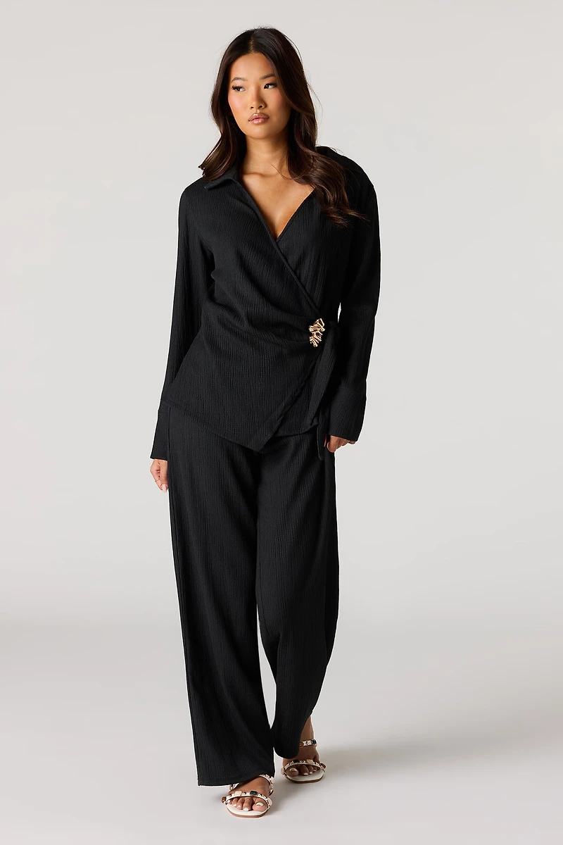 Textured Wide Leg Pant