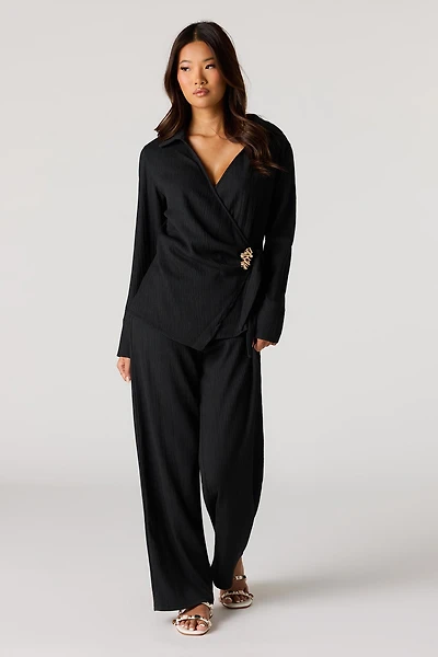 Textured Wide Leg Pant